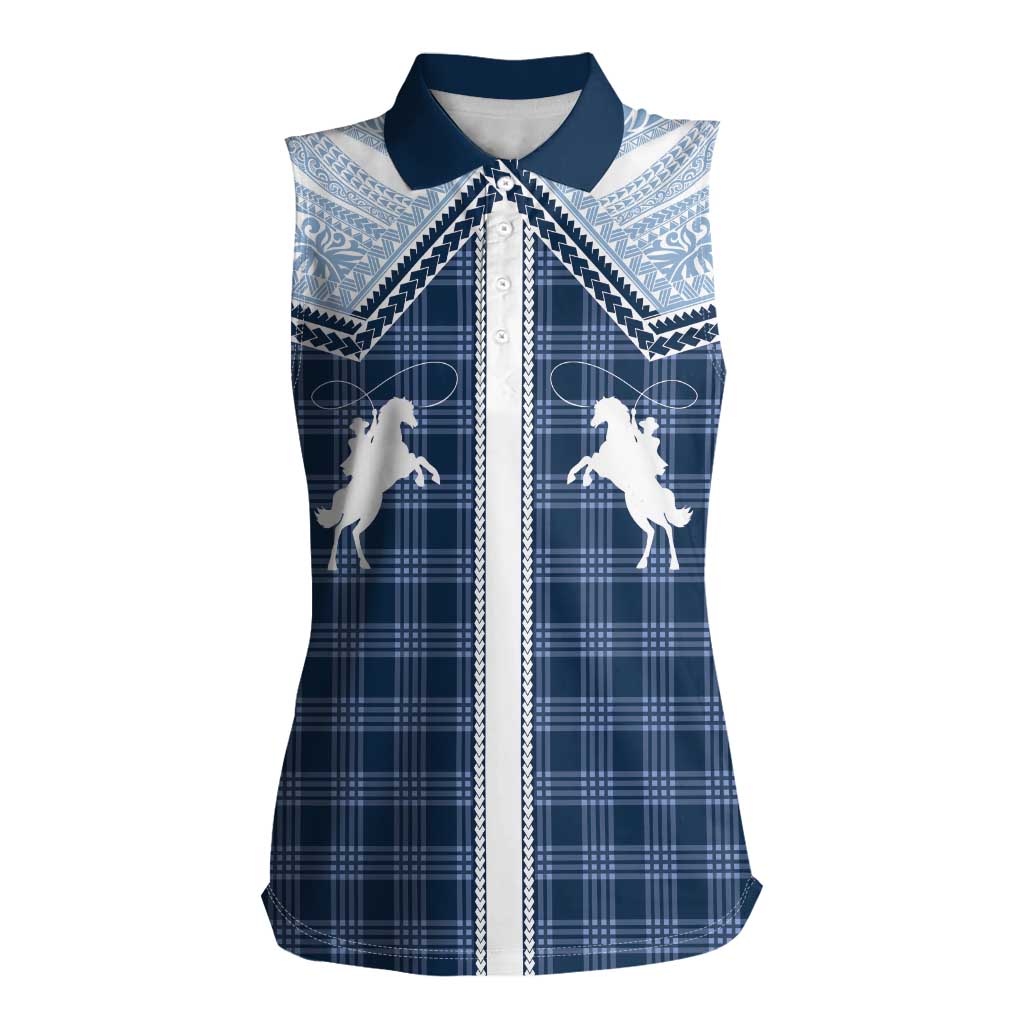 Aloha Hawaii Cowboys Paniolo Women Sleeveless Polo Shirt Navy Blue Palaka LT7 Female Navy - Polynesian Pride