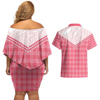 Aloha Hawaii Cowboys Paniolo Couples Matching Off Shoulder Short Dress and Hawaiian Shirt Rose Palaka - Polynesian Pride