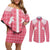 Aloha Hawaii Cowboys Paniolo Couples Matching Off Shoulder Short Dress and Long Sleeve Button Shirt Rose Palaka - Polynesian Pride