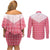 Aloha Hawaii Cowboys Paniolo Couples Matching Off Shoulder Short Dress and Long Sleeve Button Shirt Rose Palaka - Polynesian Pride