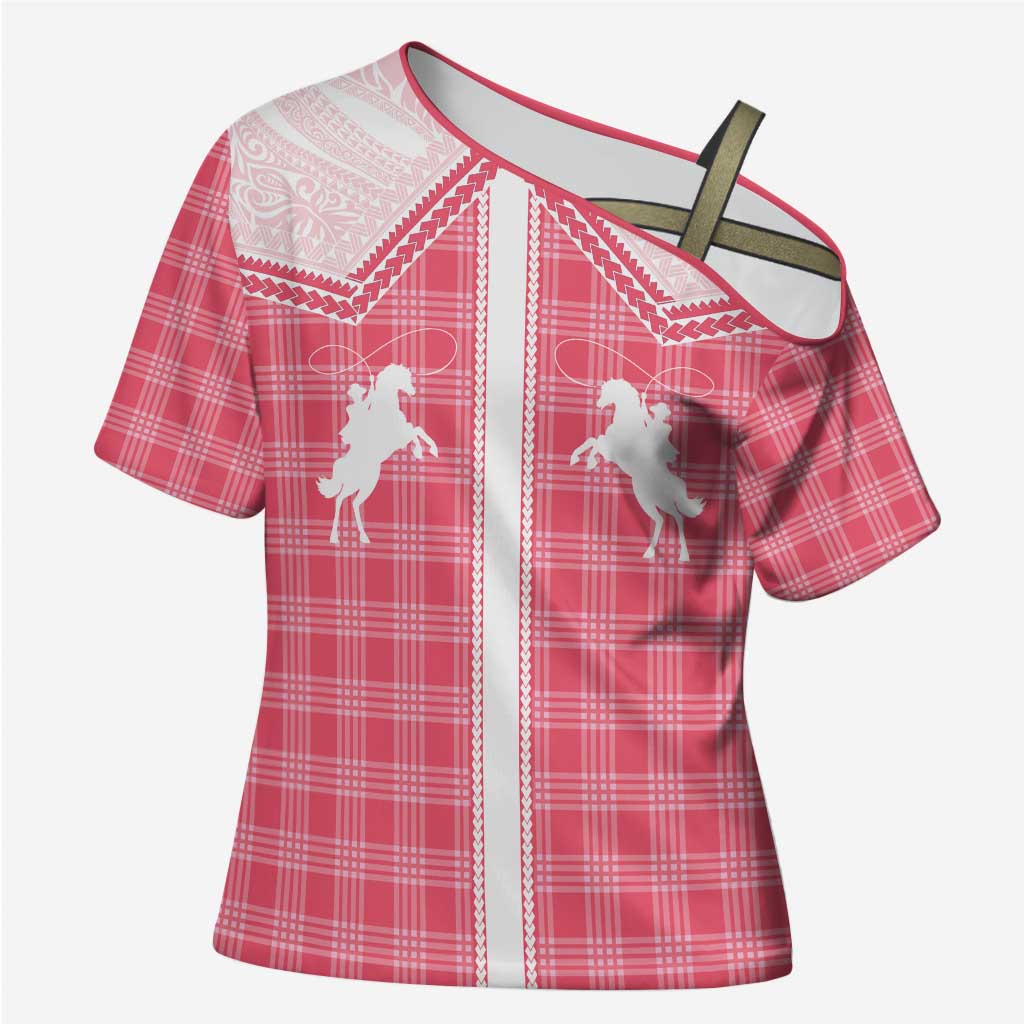 Aloha Hawaii Cowboys Paniolo Cross Shoulder Shirt Rose Palaka - Polynesian Pride