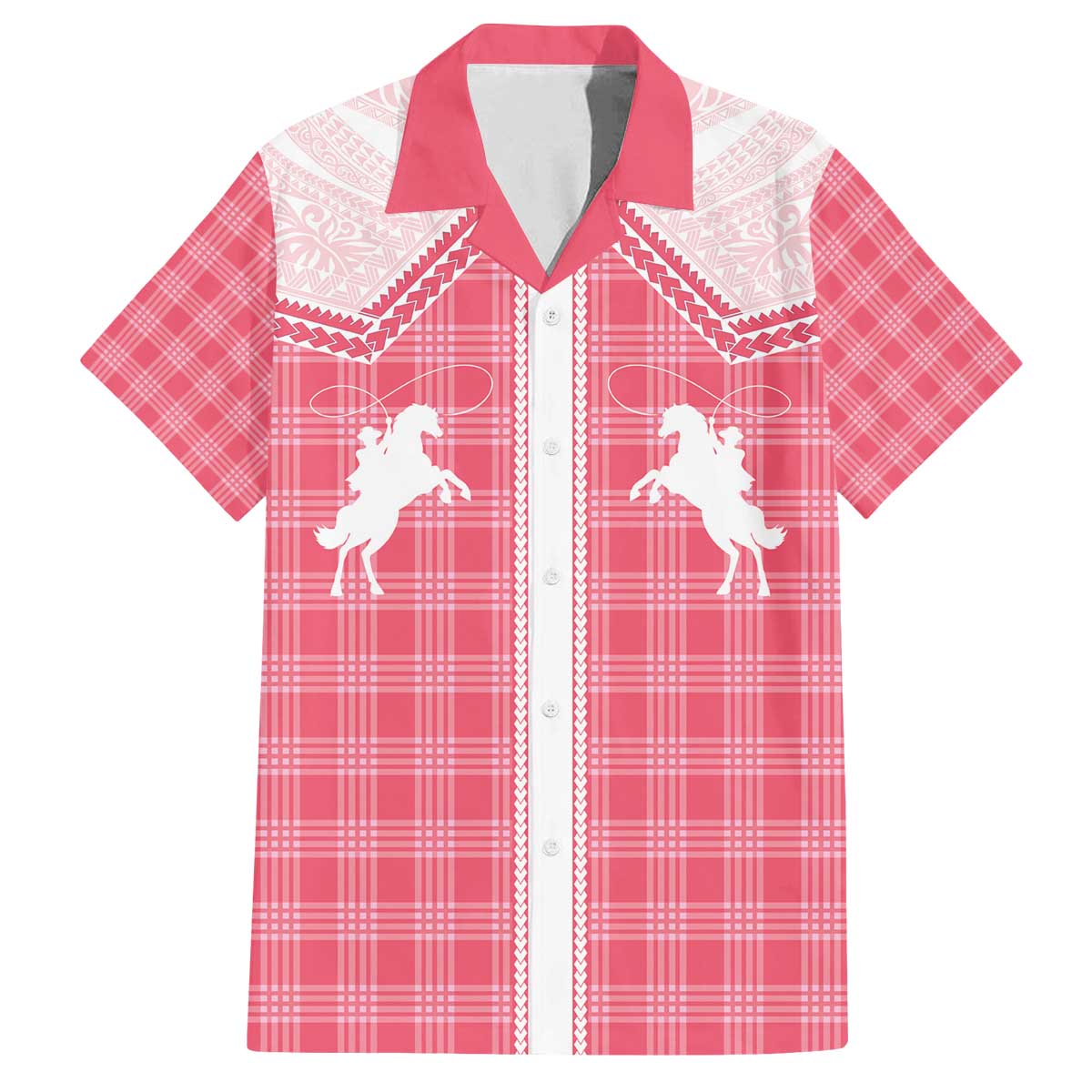Aloha Hawaii Cowboys Paniolo Family Matching Off The Shoulder Long Sleeve Dress and Hawaiian Shirt Rose Palaka - Polynesian Pride