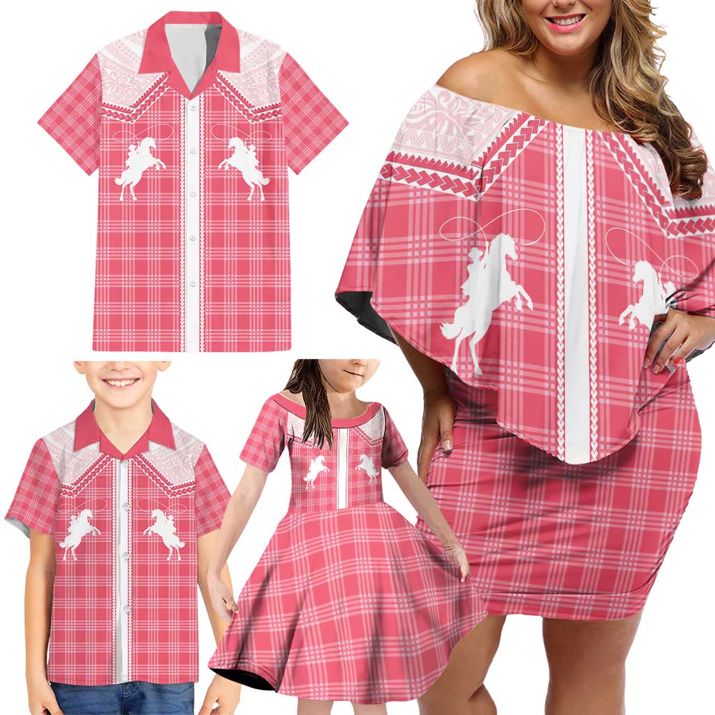 Aloha Hawaii Cowboys Paniolo Family Matching Off Shoulder Short Dress and Hawaiian Shirt Rose Palaka - Polynesian Pride