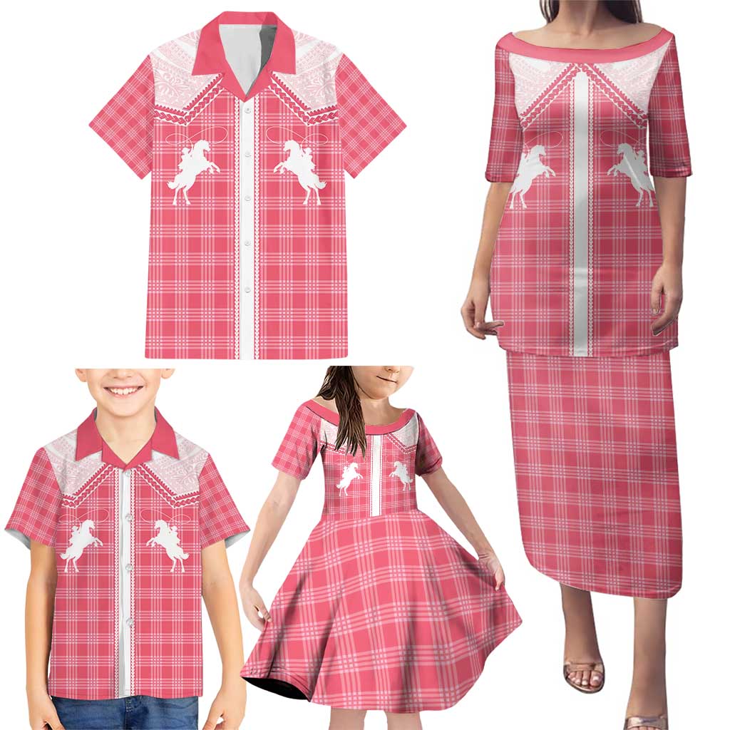 Aloha Hawaii Cowboys Paniolo Family Matching Puletasi and Hawaiian Shirt Rose Palaka - Polynesian Pride