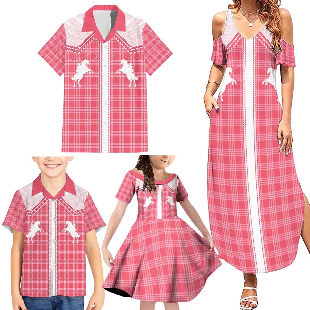 Aloha Hawaii Cowboys Paniolo Family Matching Summer Maxi Dress and Hawaiian Shirt Rose Palaka - Polynesian Pride