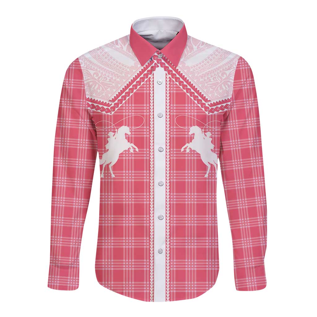Aloha Hawaii Cowboys Paniolo Long Sleeve Button Shirt Rose Palaka - Polynesian Pride