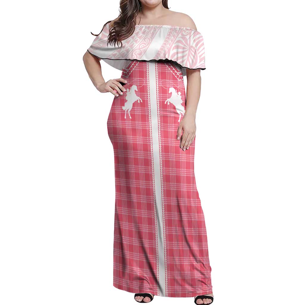 Aloha Hawaii Cowboys Paniolo Off Shoulder Maxi Dress Rose Palaka - Polynesian Pride
