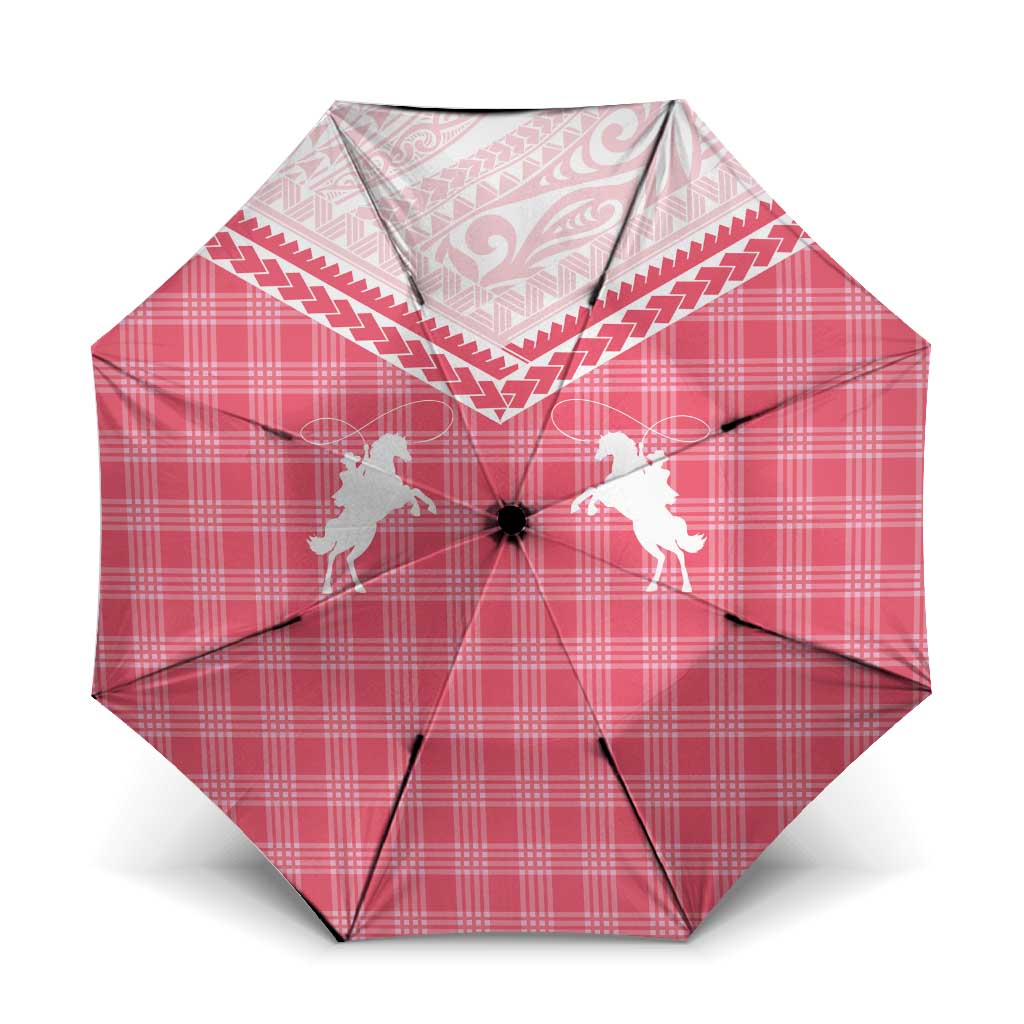 Aloha Hawaii Cowboys Paniolo Umbrella Rose Palaka LT7 One Size Folded 11.42 inch Opened Diameter 37.4 inch Pink - Polynesian Pride
