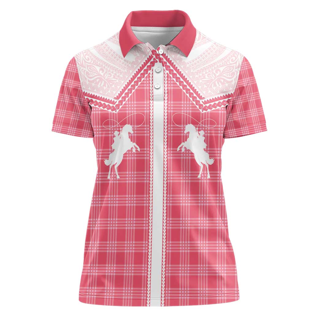 Aloha Hawaii Cowboys Paniolo Women Polo Shirt Rose Palaka - Polynesian Pride
