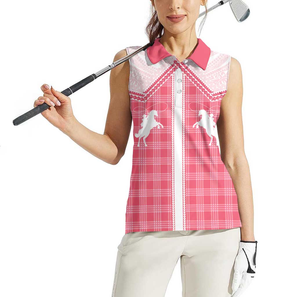 Aloha Hawaii Cowboys Paniolo Women Sleeveless Polo Shirt Rose Palaka LT7 - Polynesian Pride
