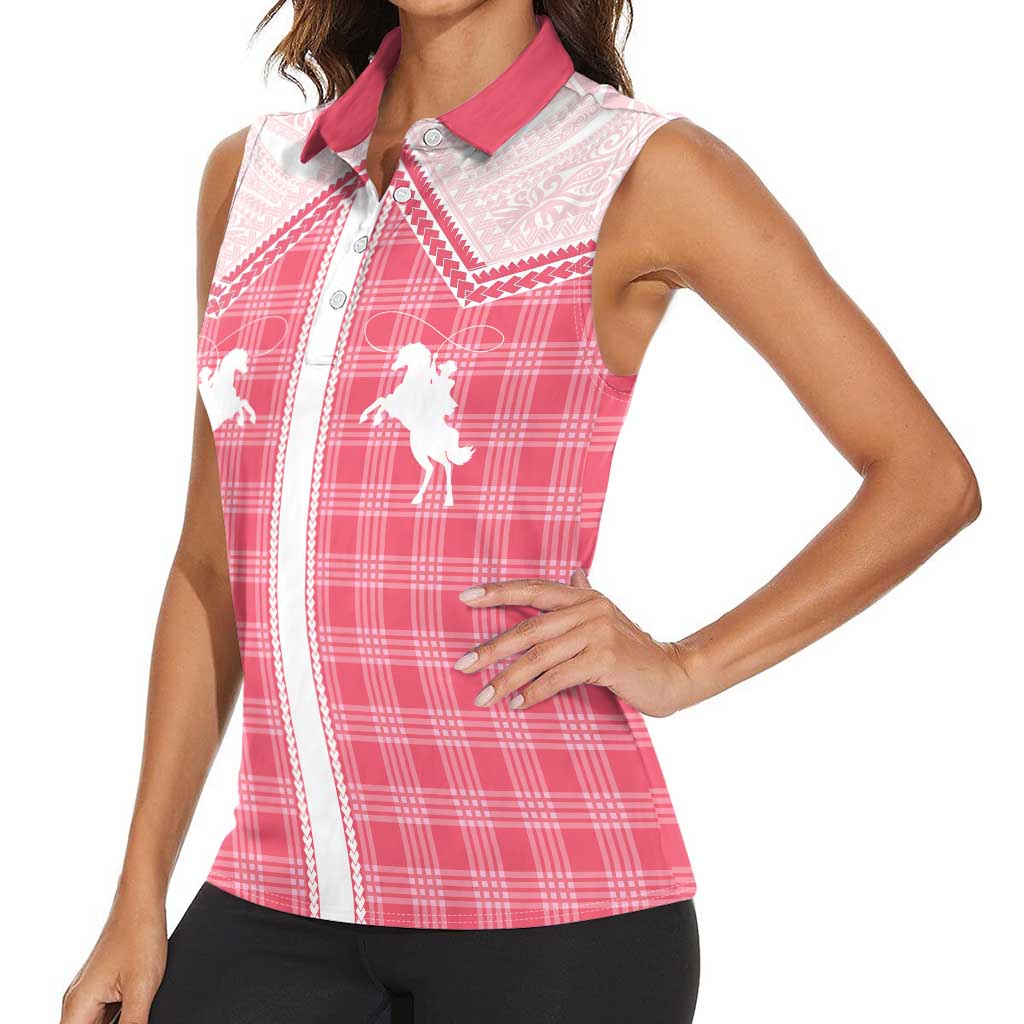 Aloha Hawaii Cowboys Paniolo Women Sleeveless Polo Shirt Rose Palaka LT7 - Polynesian Pride