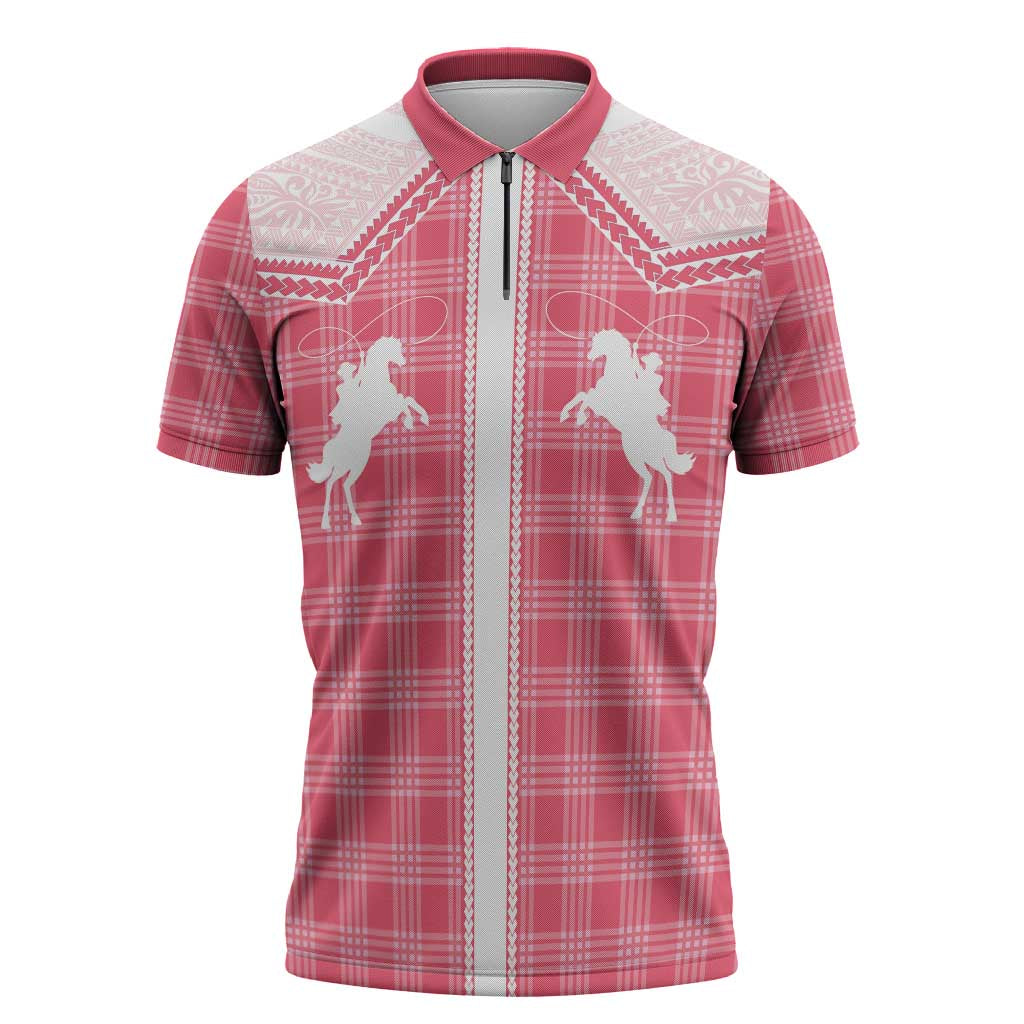 Aloha Hawaii Cowboys Paniolo Zipper Polo Shirt Rose Palaka LT7 Pink - Polynesian Pride