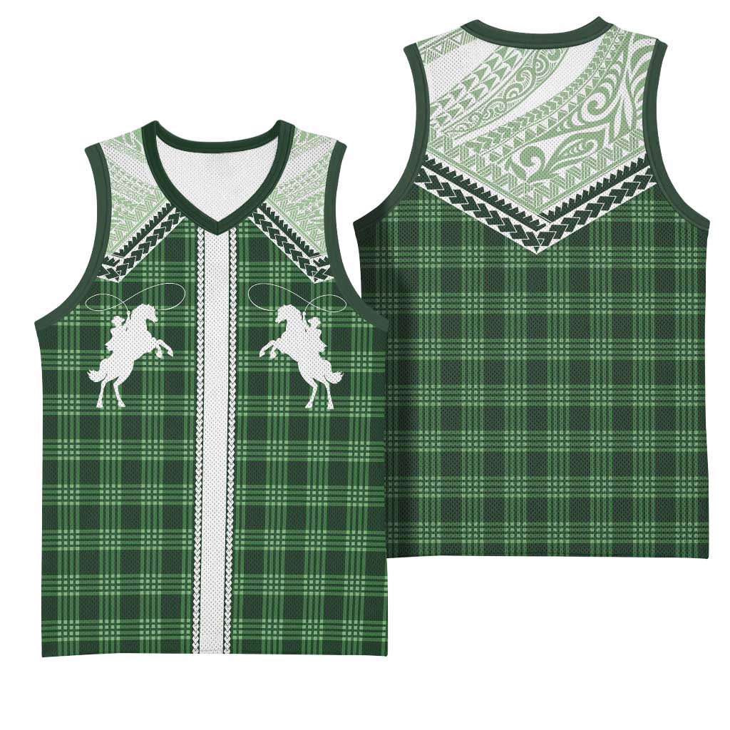 Aloha Hawaii Cowboys Paniolo Basketball Jersey Forest Green Palaka - Polynesian Pride