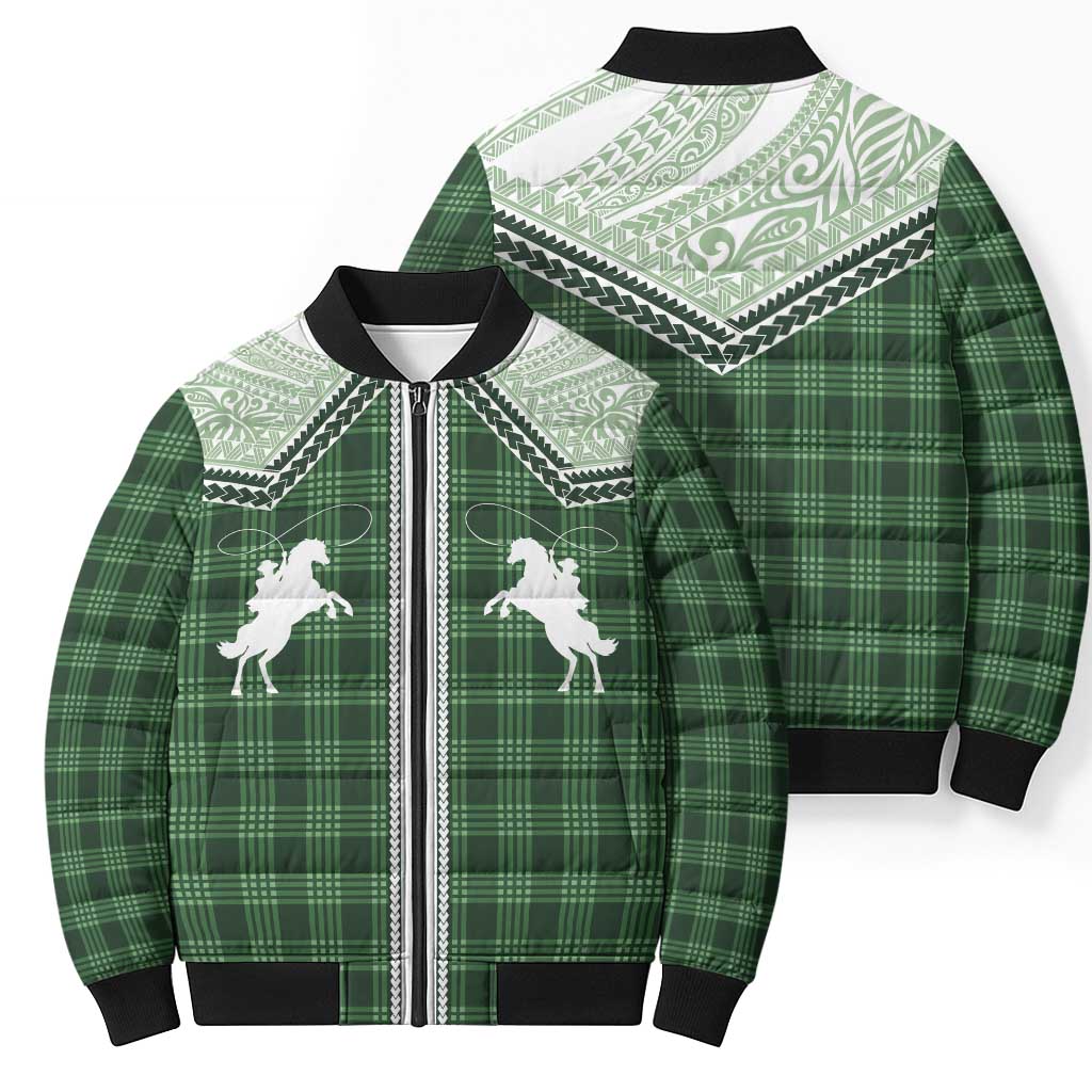 Aloha Hawaii Cowboys Paniolo Bomber Puffer Jacket Forest Green Palaka - Polynesian Pride