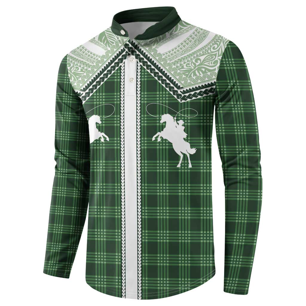 Aloha Hawaii Cowboys Paniolo Button Sweatshirt Forest Green Palaka - Polynesian Pride