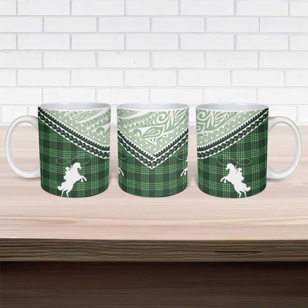 Aloha Hawaii Cowboys Paniolo Ceramic Mug Forest Green Palaka - Polynesian Pride