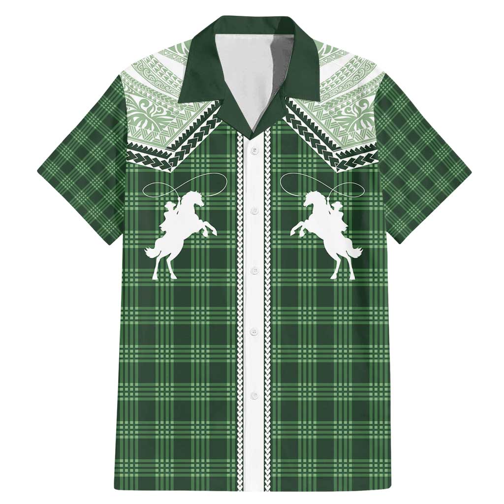 Aloha Hawaii Cowboys Paniolo Family Matching Mermaid Dress and Hawaiian Shirt Forest Green Palaka - Polynesian Pride