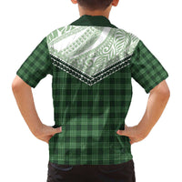 Aloha Hawaii Cowboys Paniolo Family Matching Off The Shoulder Long Sleeve Dress and Hawaiian Shirt Forest Green Palaka - Polynesian Pride