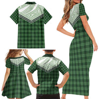 Aloha Hawaii Cowboys Paniolo Family Matching Short Sleeve Bodycon Dress and Hawaiian Shirt Forest Green Palaka - Polynesian Pride