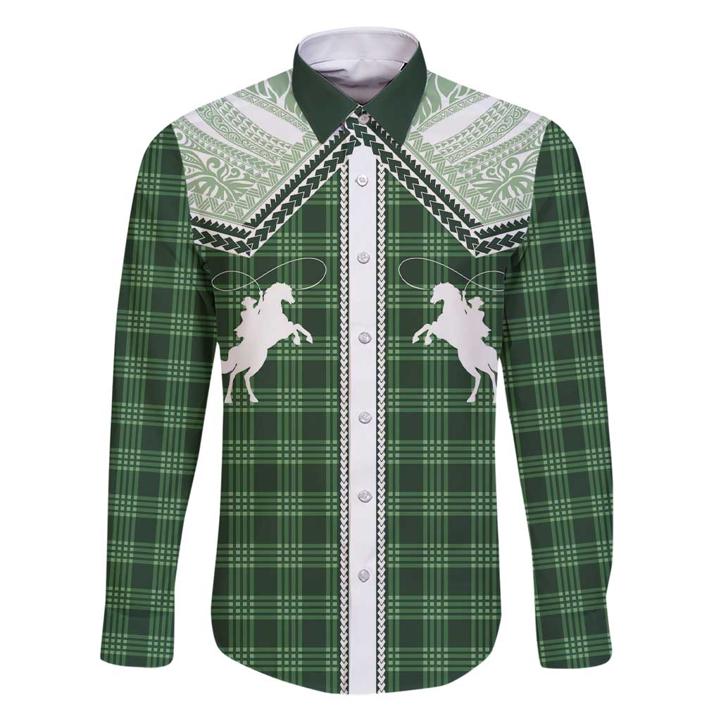 Aloha Hawaii Cowboys Paniolo Family Matching Short Sleeve Bodycon Dress and Hawaiian Shirt Forest Green Palaka - Polynesian Pride