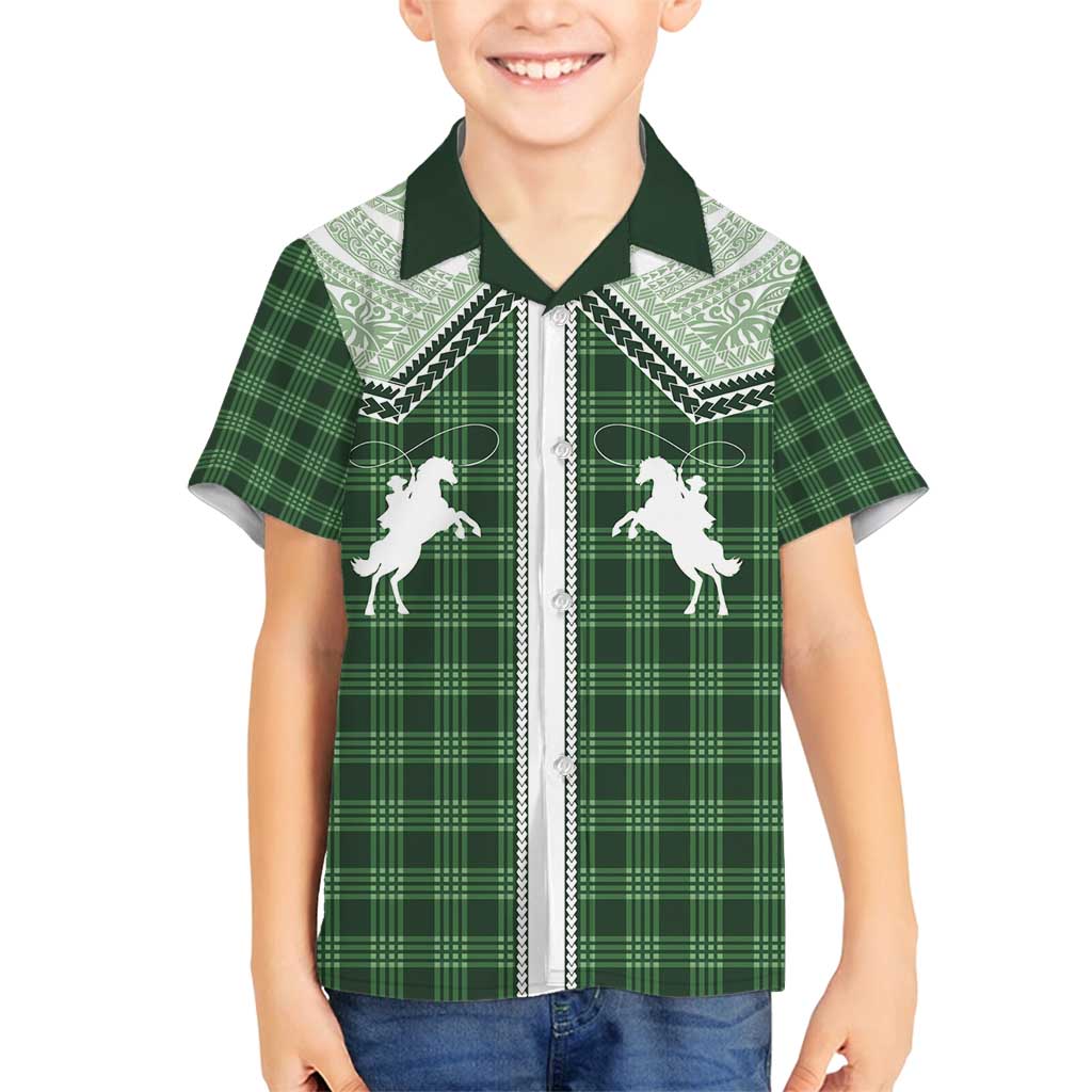 Aloha Hawaii Cowboys Paniolo Family Matching Tank Maxi Dress and Hawaiian Shirt Forest Green Palaka - Polynesian Pride