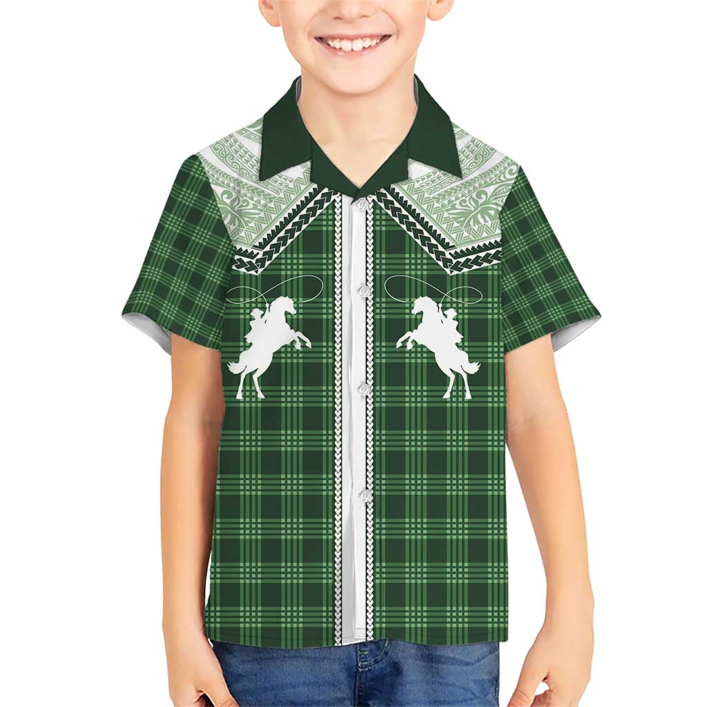 Aloha Hawaii Cowboys Paniolo Kid Hawaiian Shirt Forest Green Palaka - Polynesian Pride