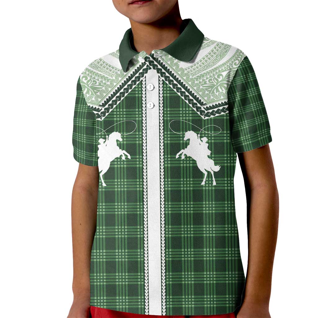 Aloha Hawaii Cowboys Paniolo Kid Polo Shirt Forest Green Palaka - Polynesian Pride