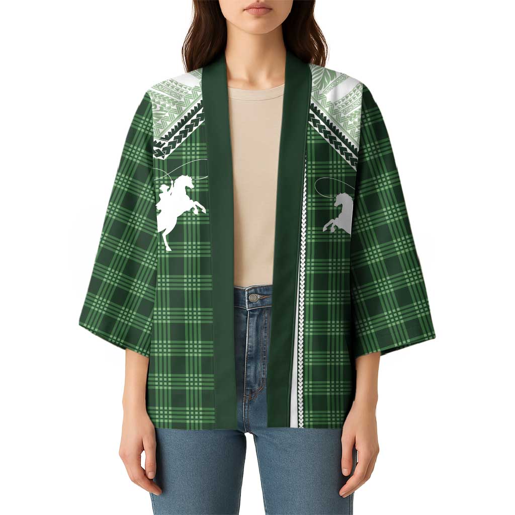 Aloha Hawaii Cowboys Paniolo Kimono Forest Green Palaka - Polynesian Pride