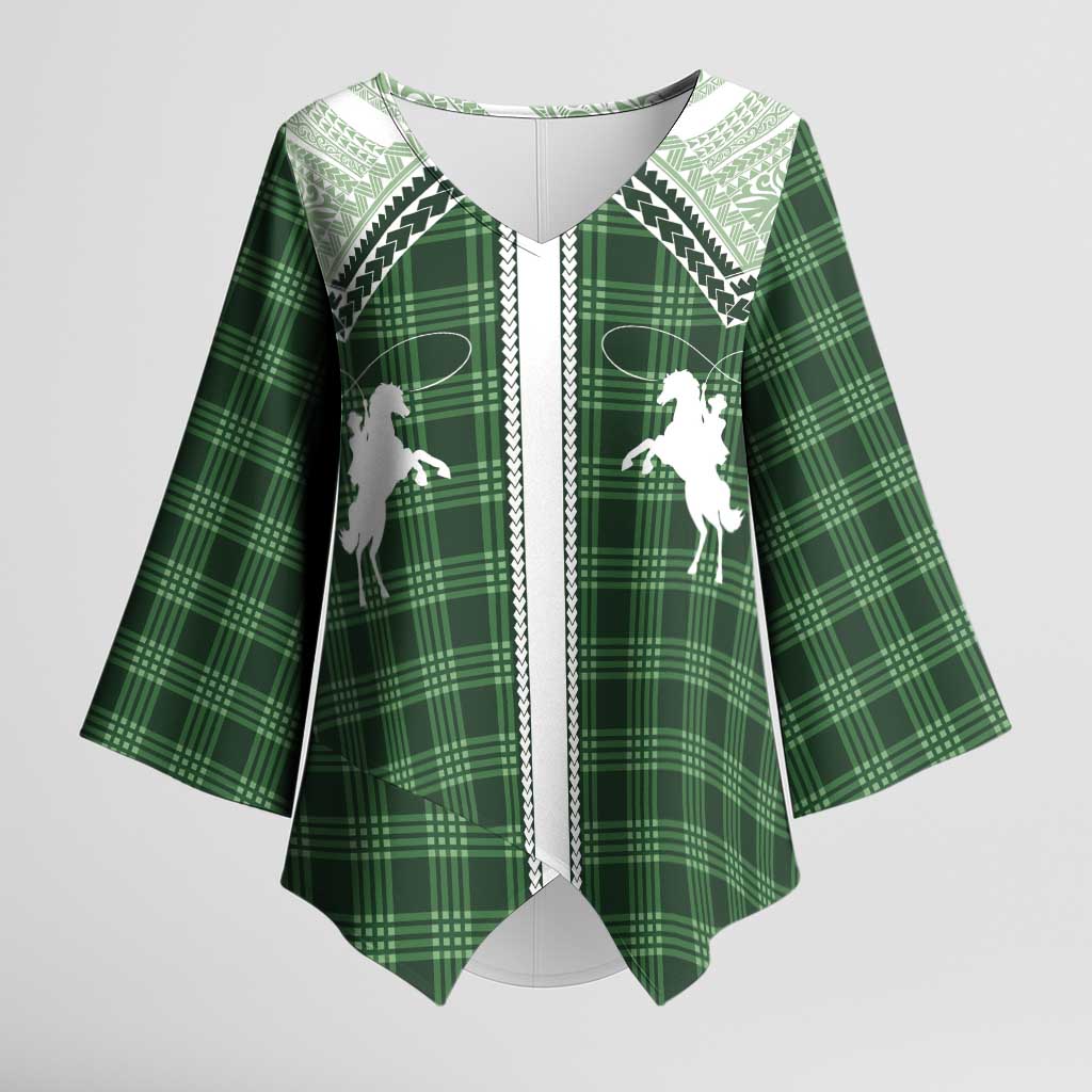 Aloha Hawaii Cowboys Paniolo Kimono Sleeve Blouse Forest Green Palaka - Polynesian Pride