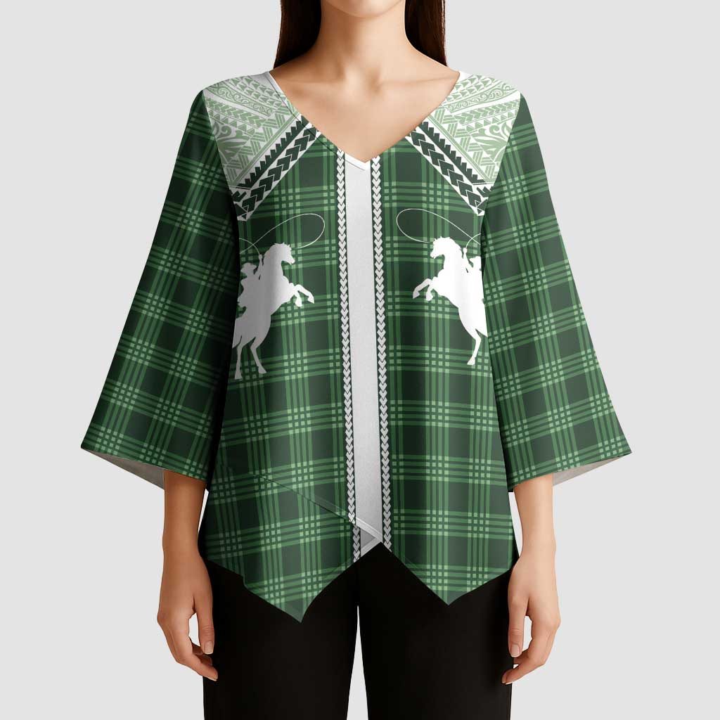 Aloha Hawaii Cowboys Paniolo Kimono Sleeve Blouse Forest Green Palaka - Polynesian Pride