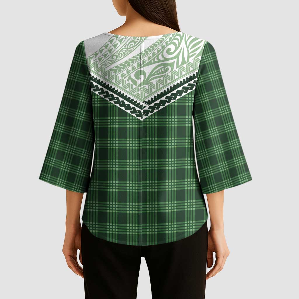 Aloha Hawaii Cowboys Paniolo Kimono Sleeve Blouse Forest Green Palaka - Polynesian Pride