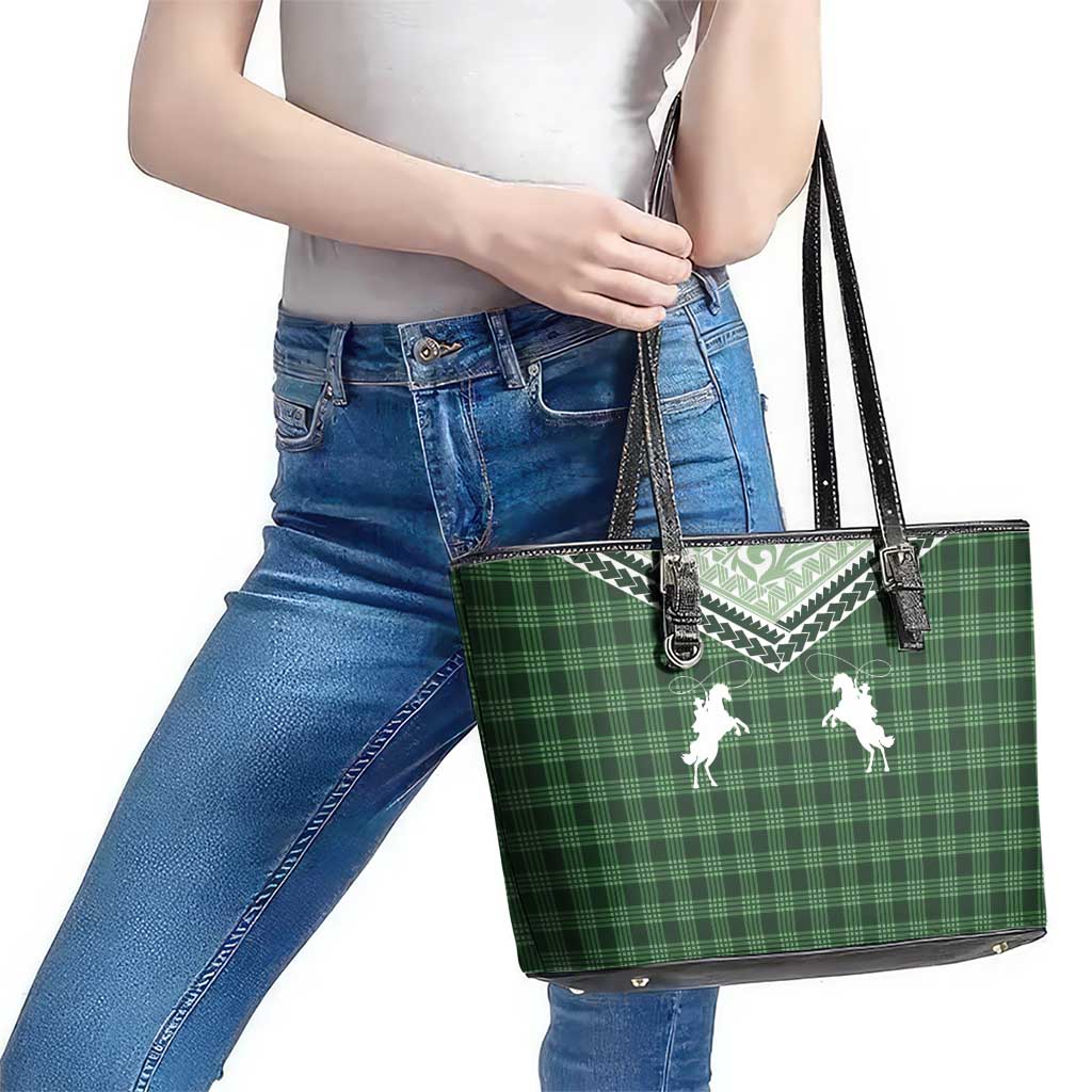 Aloha Hawaii Cowboys Paniolo Leather Tote Bag Forest Green Palaka - Polynesian Pride
