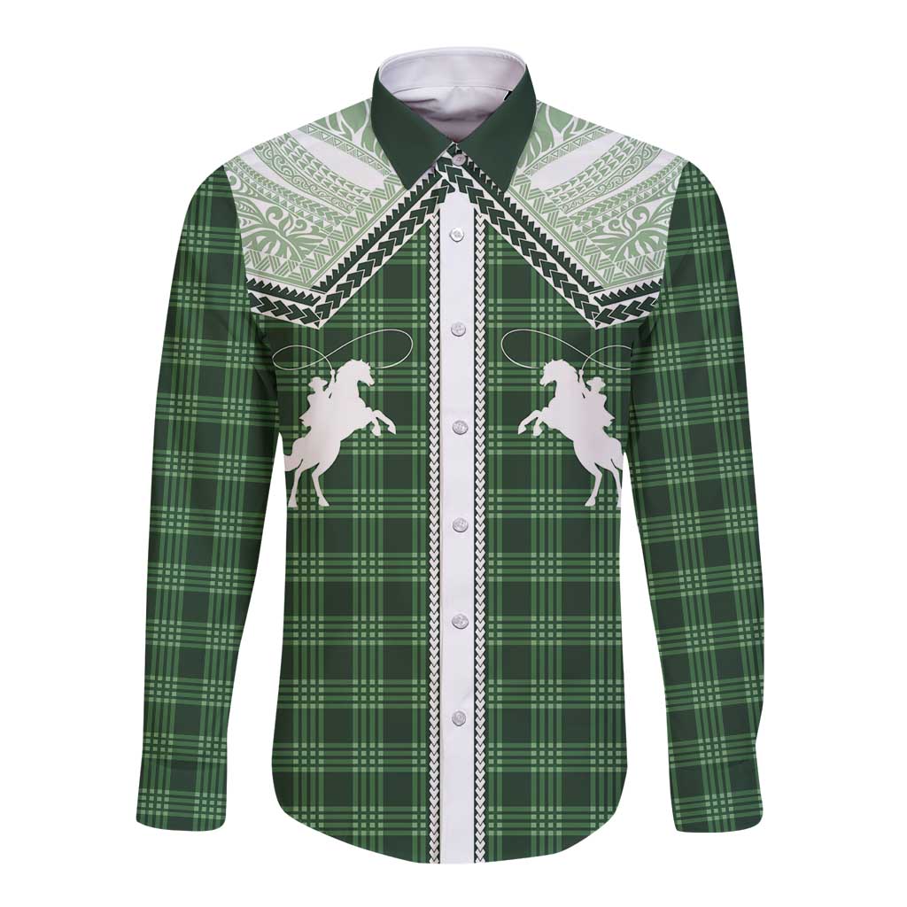 Aloha Hawaii Cowboys Paniolo Long Sleeve Button Shirt Forest Green Palaka - Polynesian Pride