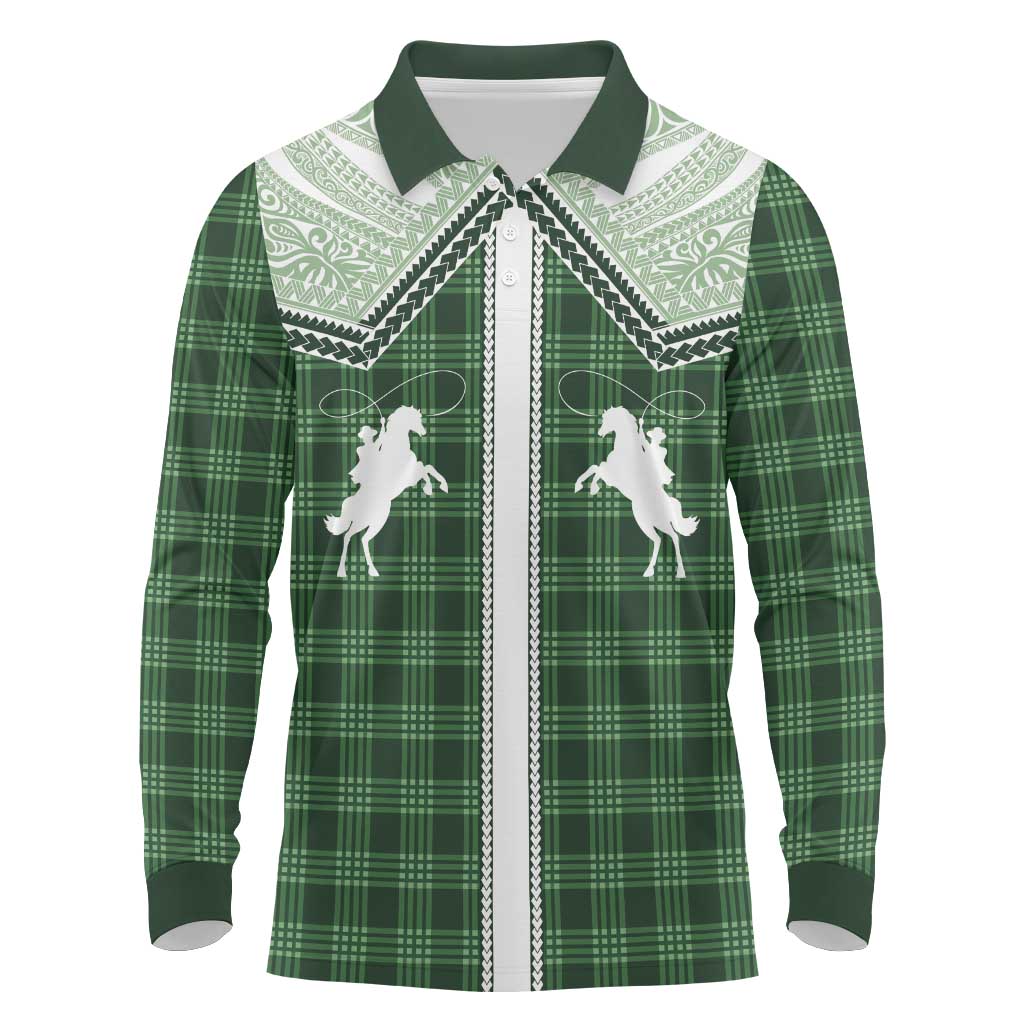 Aloha Hawaii Cowboys Paniolo Long Sleeve Polo Shirt Forest Green Palaka - Polynesian Pride