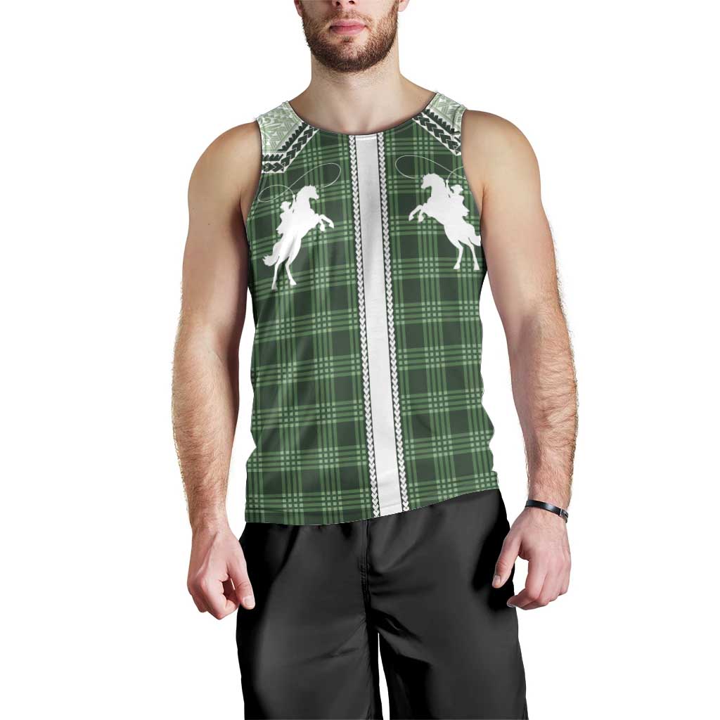 Aloha Hawaii Cowboys Paniolo Men Tank Top Forest Green Palaka - Polynesian Pride