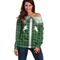 Aloha Hawaii Cowboys Paniolo Off Shoulder Sweater Forest Green Palaka - Polynesian Pride