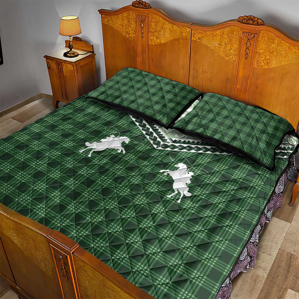 Aloha Hawaii Cowboys Paniolo Quilt Bed Set Forest Green Palaka - Polynesian Pride