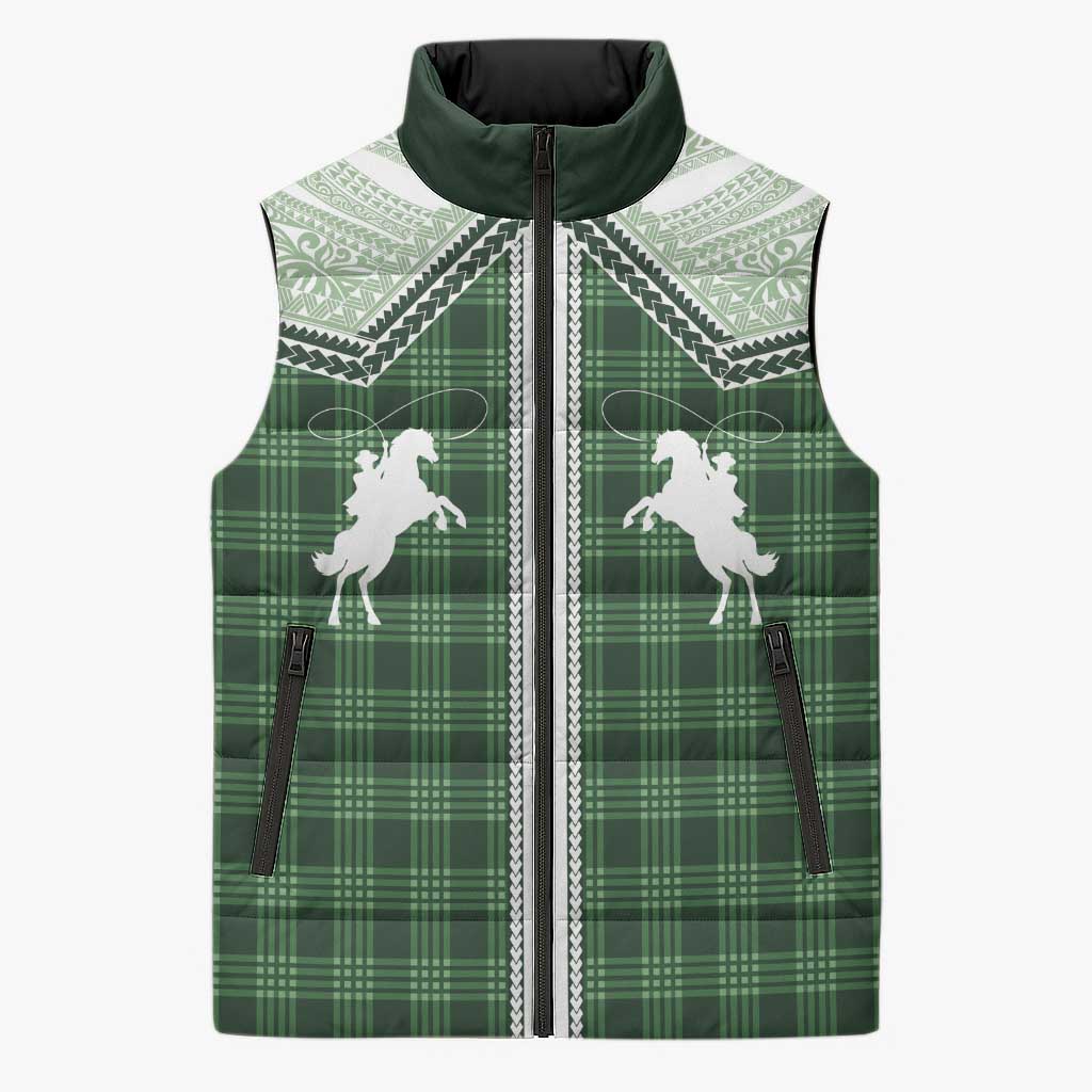 Aloha Hawaii Cowboys Paniolo Sleeveless Puffer Jacket Forest Green Palaka LT7 Unisex Dark Green - Polynesian Pride