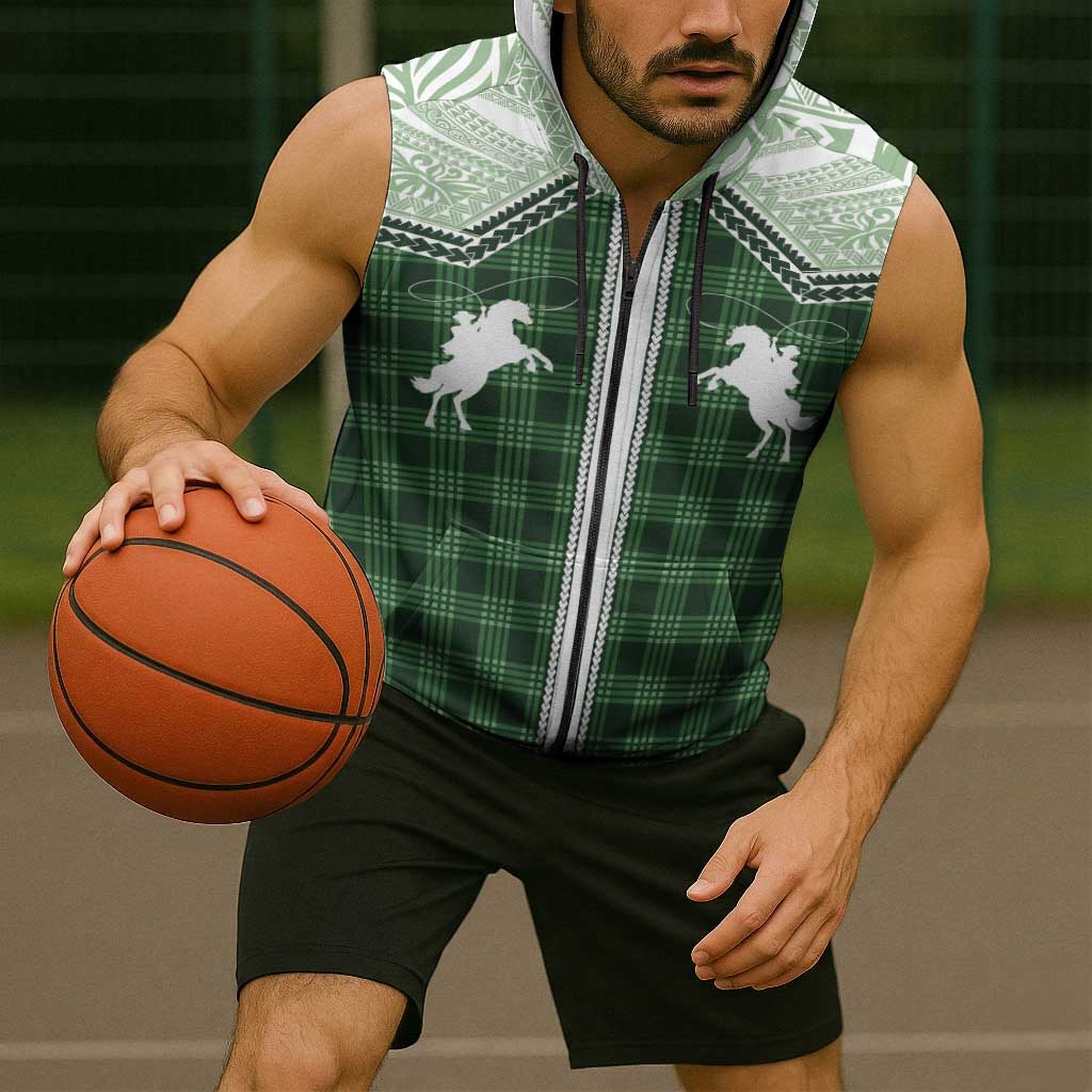 Aloha Hawaii Cowboys Paniolo Sleeveless Zip Hoodie Forest Green Palaka LT7 - Polynesian Pride