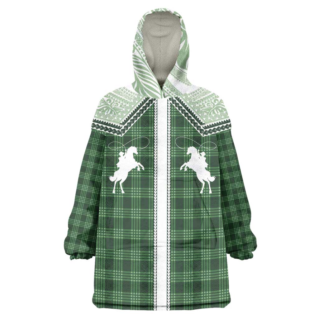 Aloha Hawaii Cowboys Paniolo Wearable Blanket Hoodie Forest Green Palaka LT7 One Size Dark Green - Polynesian Pride