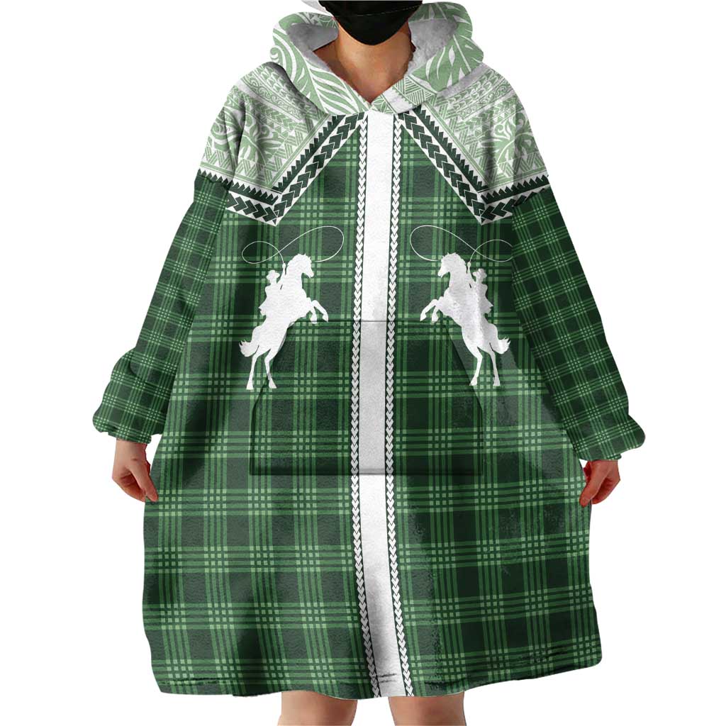 Aloha Hawaii Cowboys Paniolo Wearable Blanket Hoodie Forest Green Palaka LT7 - Polynesian Pride
