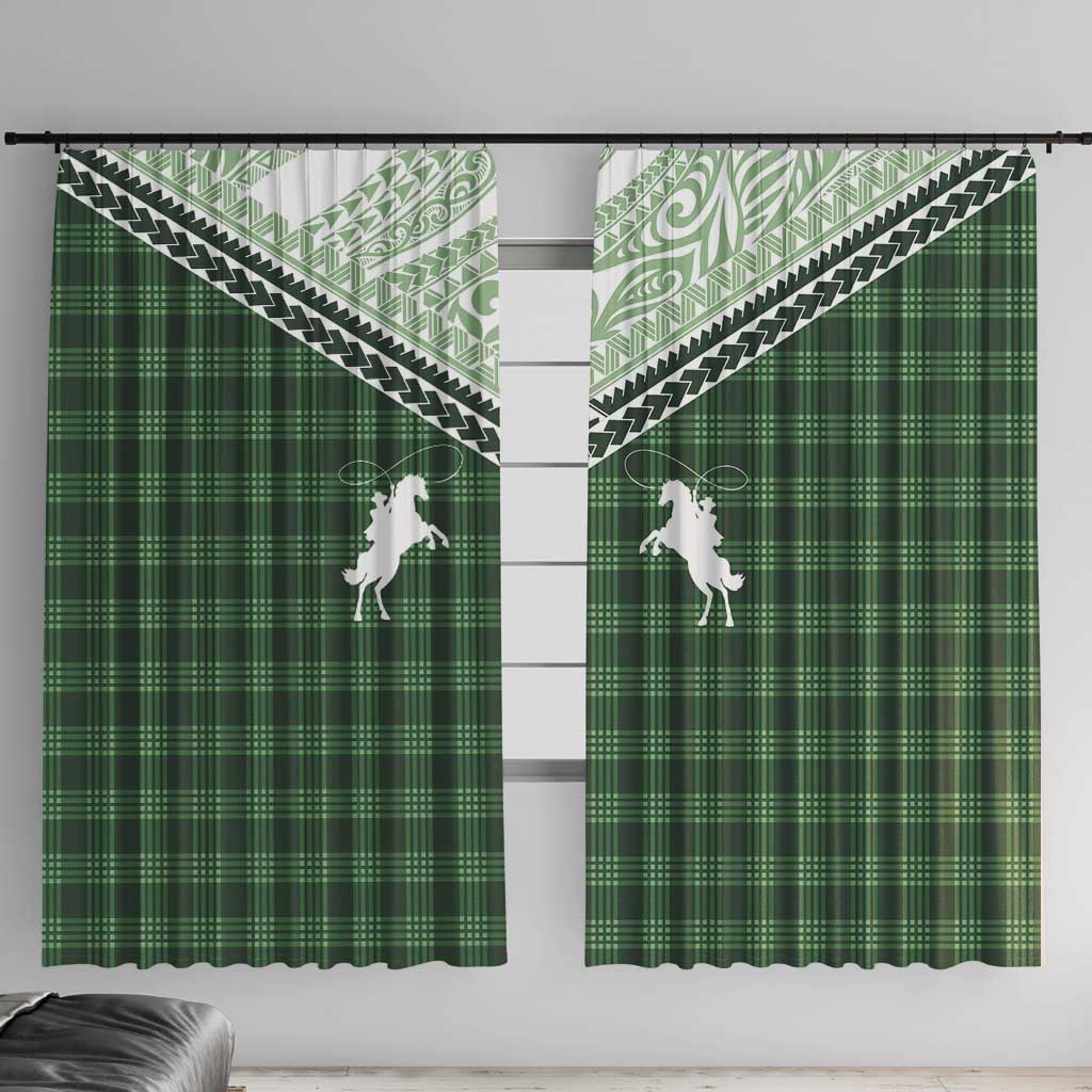 Aloha Hawaii Cowboys Paniolo Window Curtain Forest Green Palaka - Polynesian Pride