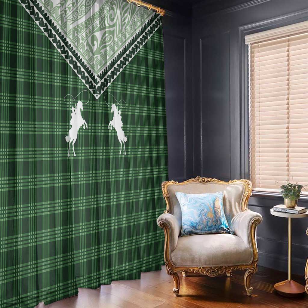 Aloha Hawaii Cowboys Paniolo Window Curtain Forest Green Palaka - Polynesian Pride