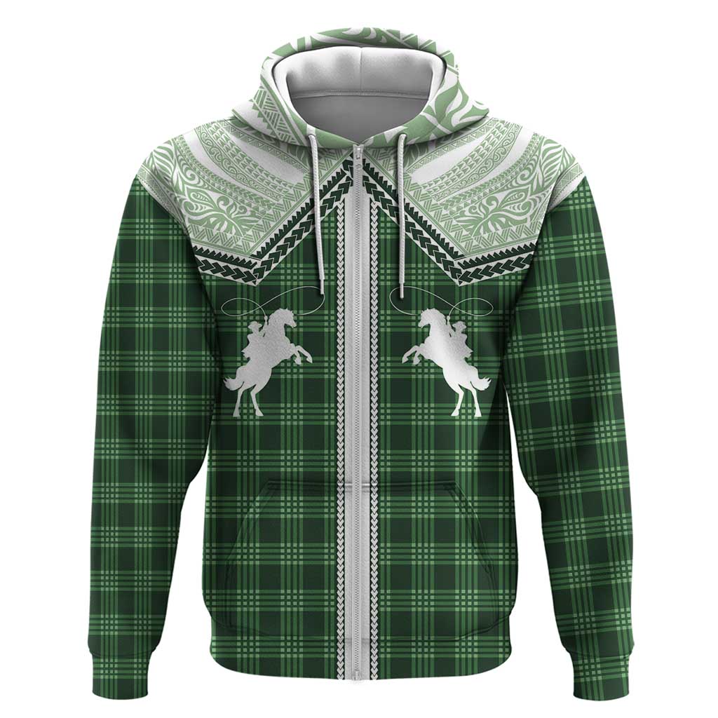 Aloha Hawaii Cowboys Paniolo Zip Hoodie Forest Green Palaka - Polynesian Pride