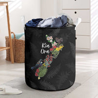 Kia Ora New Zealand Floral Laundry Basket Black LT7 Black - Polynesian Pride