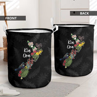 Kia Ora New Zealand Floral Laundry Basket Black LT7 - Polynesian Pride