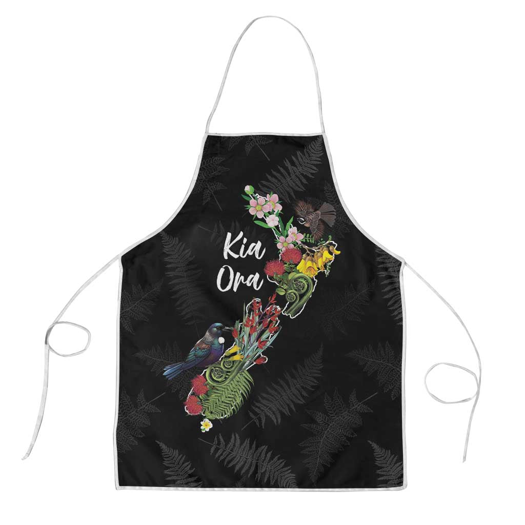 Kia Ora New Zealand Floral Apron Black LT7 Black - Polynesian Pride