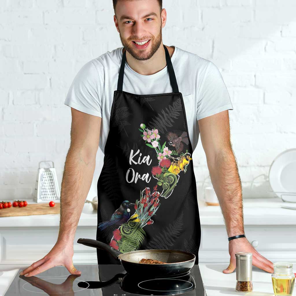 Kia Ora New Zealand Floral Apron Black LT7 - Polynesian Pride