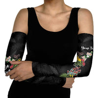 Kia Ora New Zealand Floral Personalized Arm Sleeves Black LT7 - Polynesian Pride