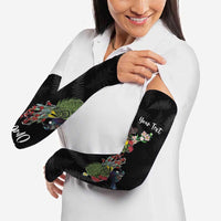 Kia Ora New Zealand Floral Personalized Arm Sleeves Black LT7 - Polynesian Pride